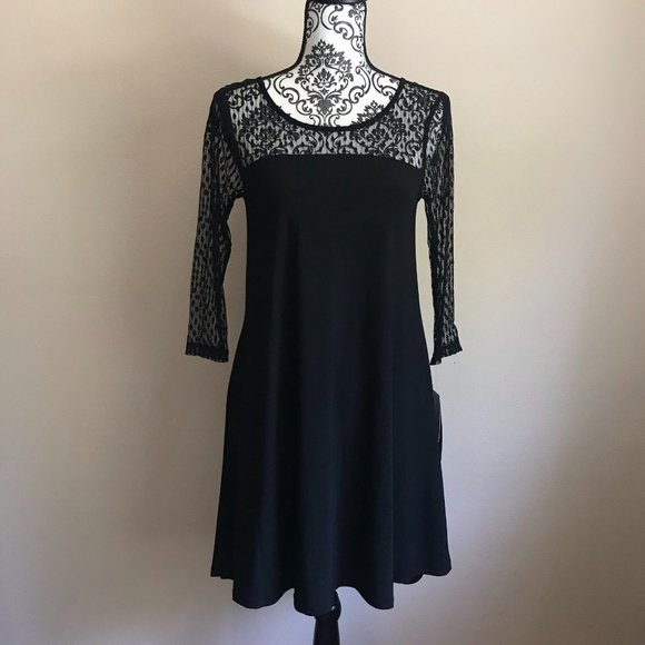 Nina Leonard Dresses & Skirts - Nina Leonard - Long Sleeve Pocket Swing Dress - Black - Size Small